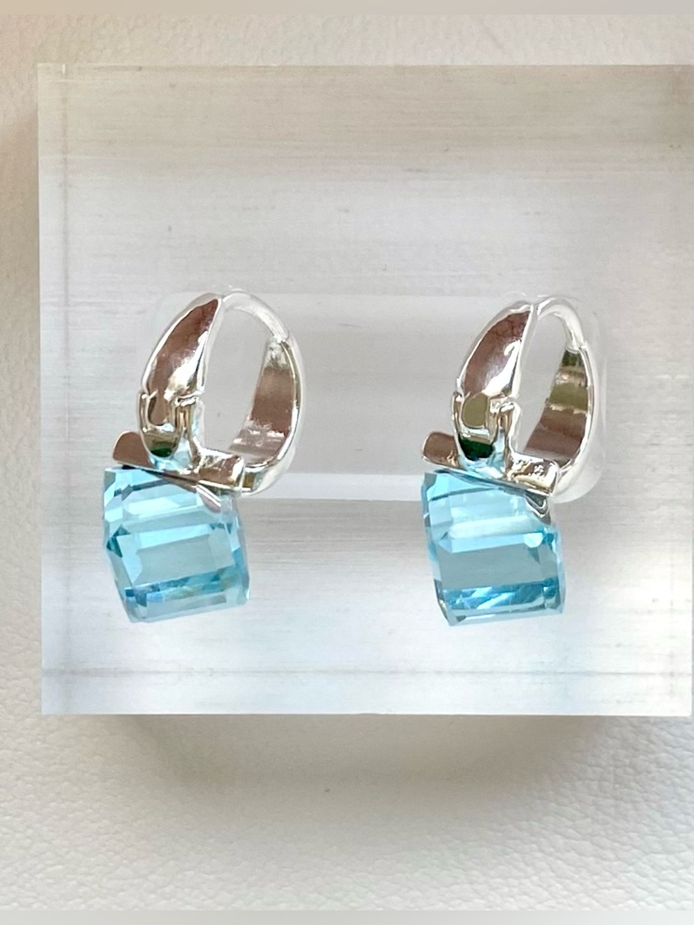 Silver Blue Crystal Drop Earrings
